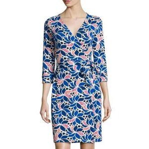 Diane Von Furstenberg DVF Julian Two Wrap Dress Blue Printed Viscose 10